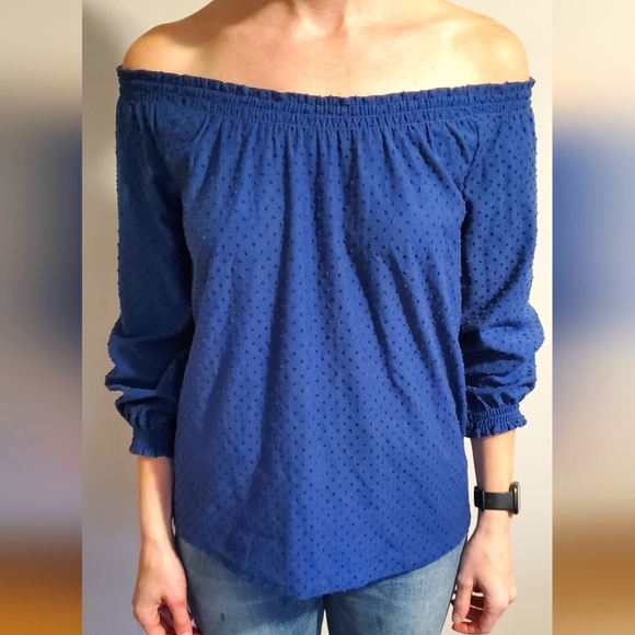 Style & Co. Tops - STYLE & CO BLUE OFF-THE-SHOULDER TOP